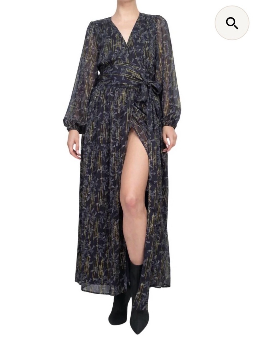 BTFL Black and Gold Long Sleeve Wrap Maxi Dress